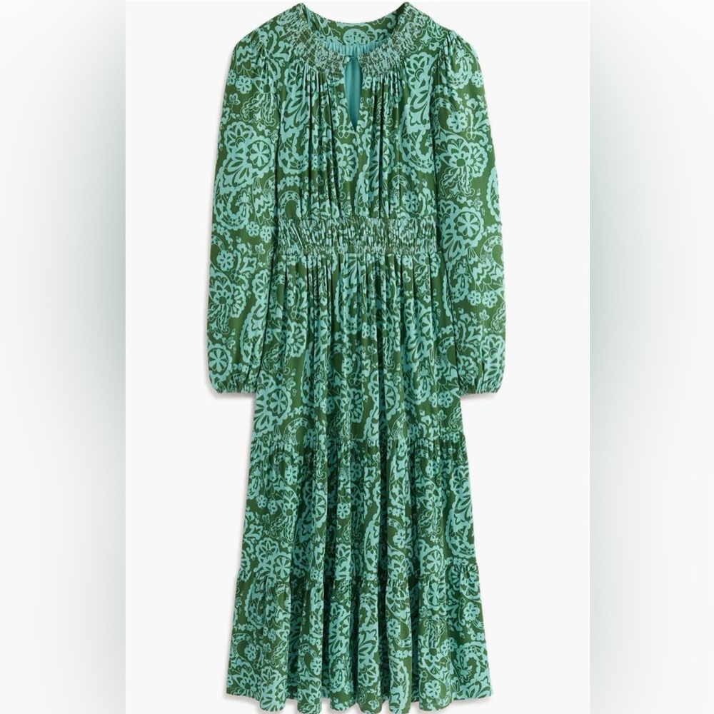 Boden Paisley Long Sleeve Smock Waist Midi Dress size 6R